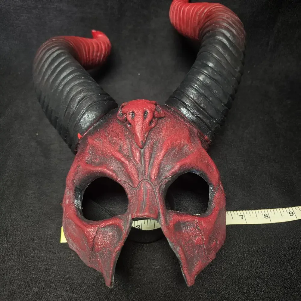 Devil Horn Half Mask Mythical Latex Face Horror Halloween Cosplay